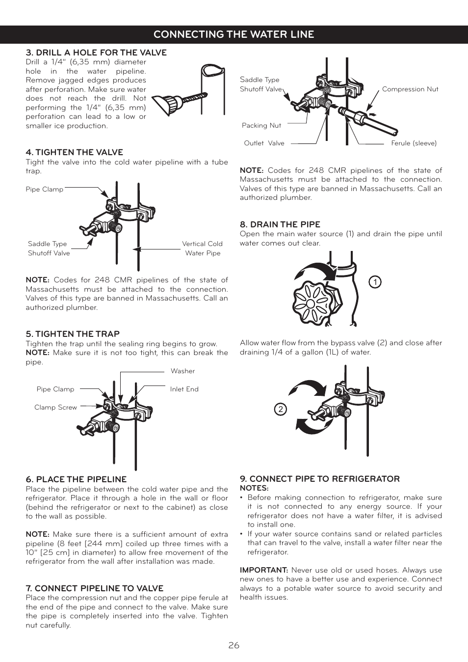 Connecting the water line | LG LTC19340ST User Manual | Page 26 / 31