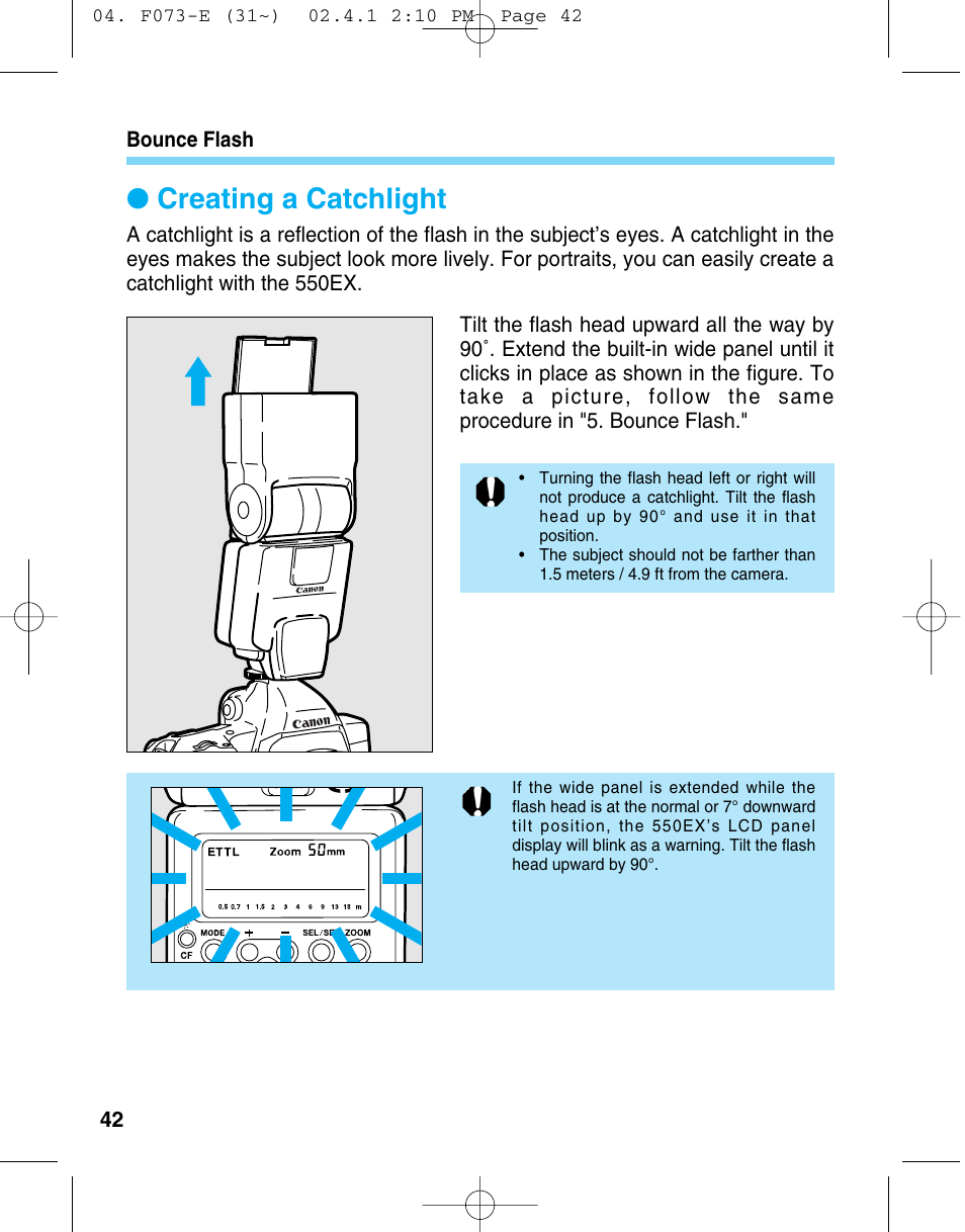 Creating a catchlight | Canon 550 EX User Manual | Page 42 / 128