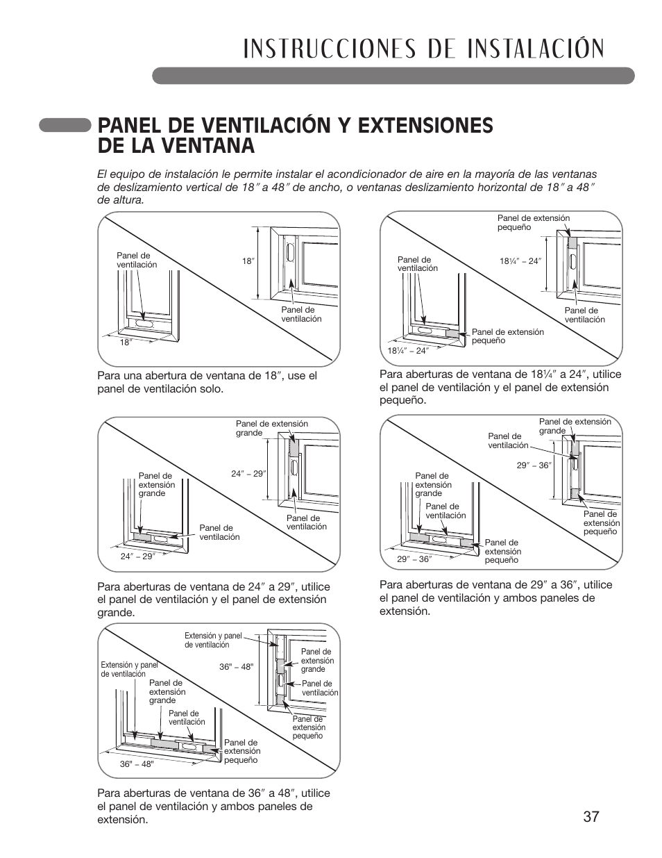 Panel de ventilación y extensiones de la ventana, 37 e sp añ o l | LG LP1010SNR User Manual | Page 37 / 48
