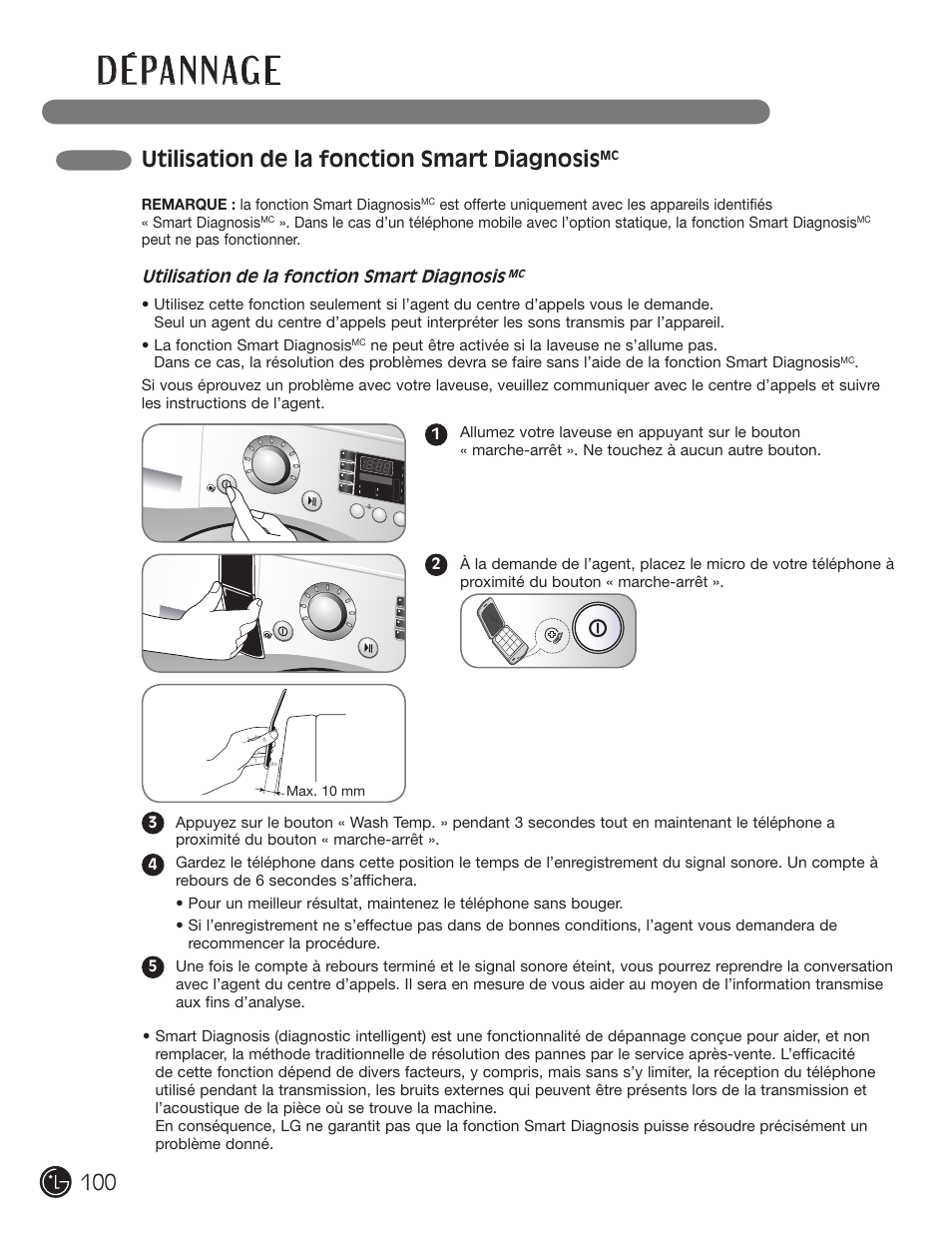 D é pa n n ag e, Utilisation de la fonction smart diagnosis | LG WM3477HS User Manual | Page 101 / 109