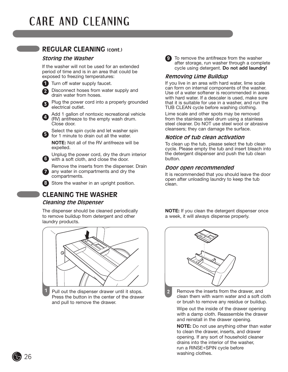 Regular cleaning, Cleaning the washer | LG WM3477HS User Manual | Page 27 / 109