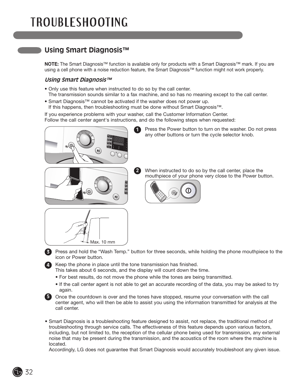 Using smart diagnosis | LG WM3477HS User Manual | Page 33 / 109