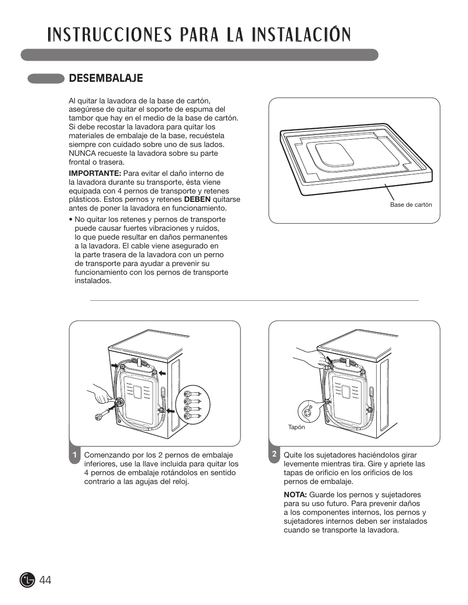 Desembalaje | LG WM3477HS User Manual | Page 45 / 109