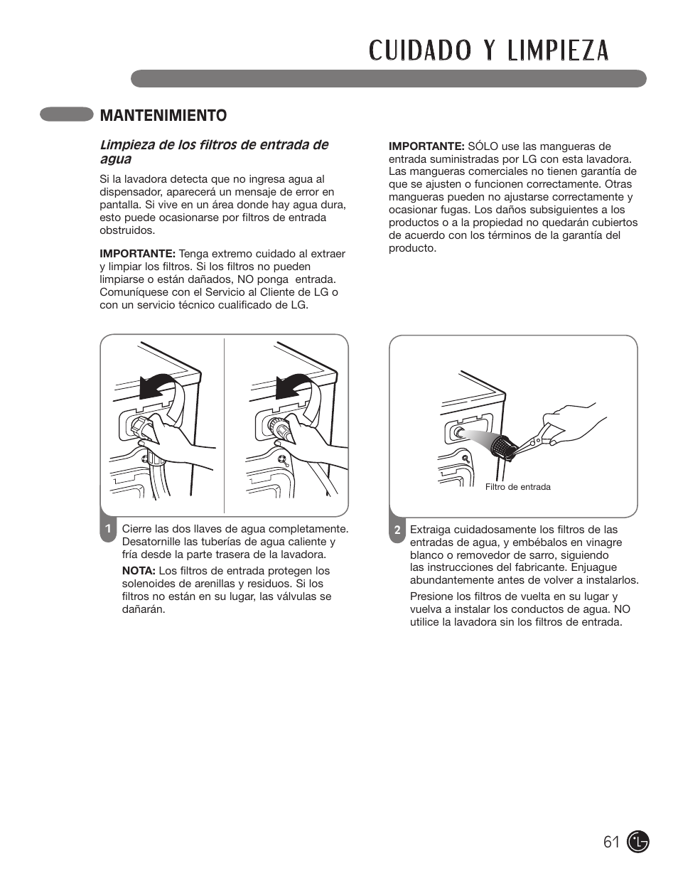Mantenimiento | LG WM3477HS User Manual | Page 62 / 109