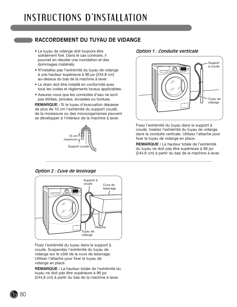 Raccordement du tuyau de vidange | LG WM3477HS User Manual | Page 81 / 109