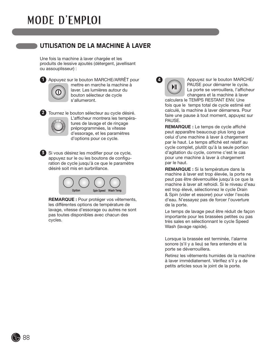 Utilisation de la machine à laver | LG WM3477HS User Manual | Page 89 / 109