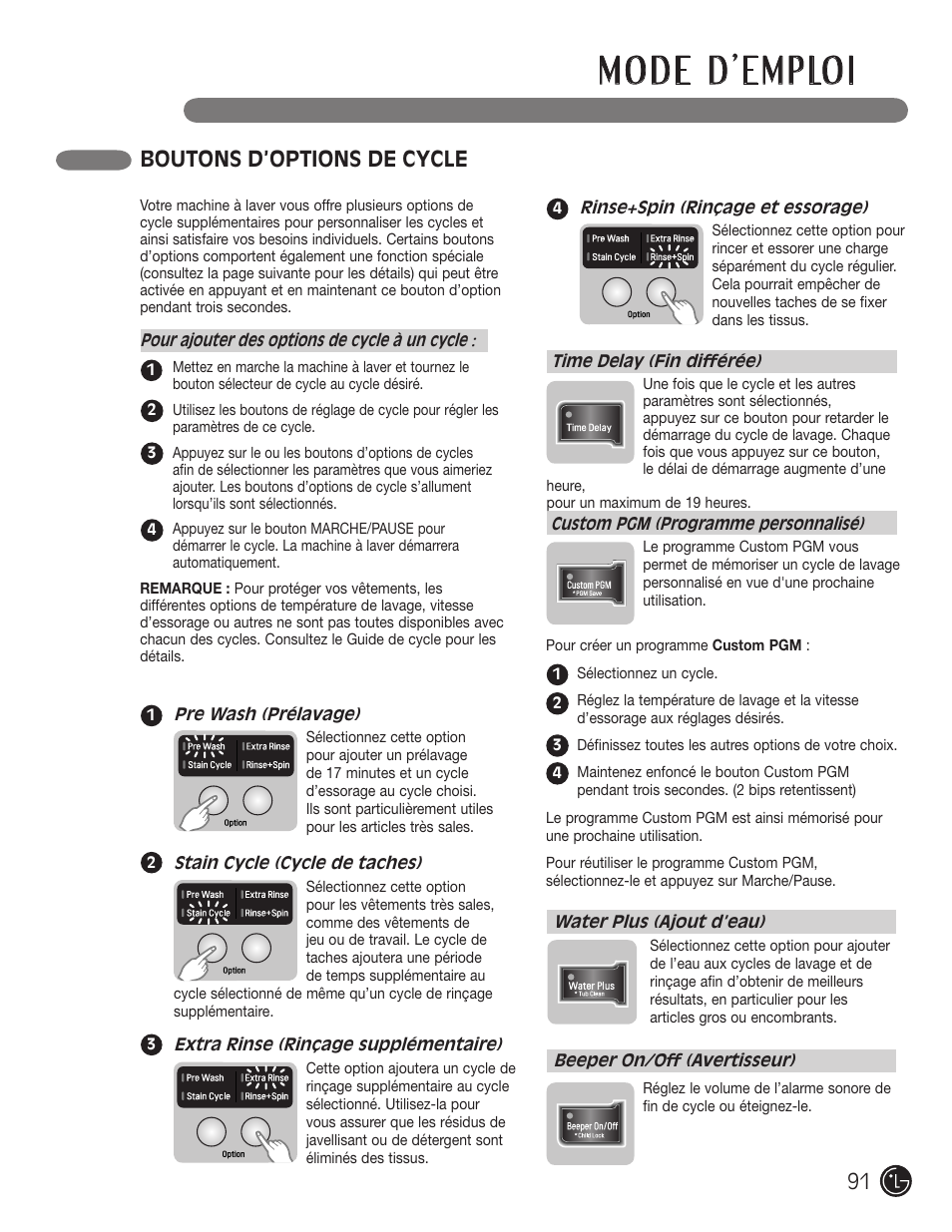 Boutons d’options de cycle | LG WM3477HS User Manual | Page 92 / 109