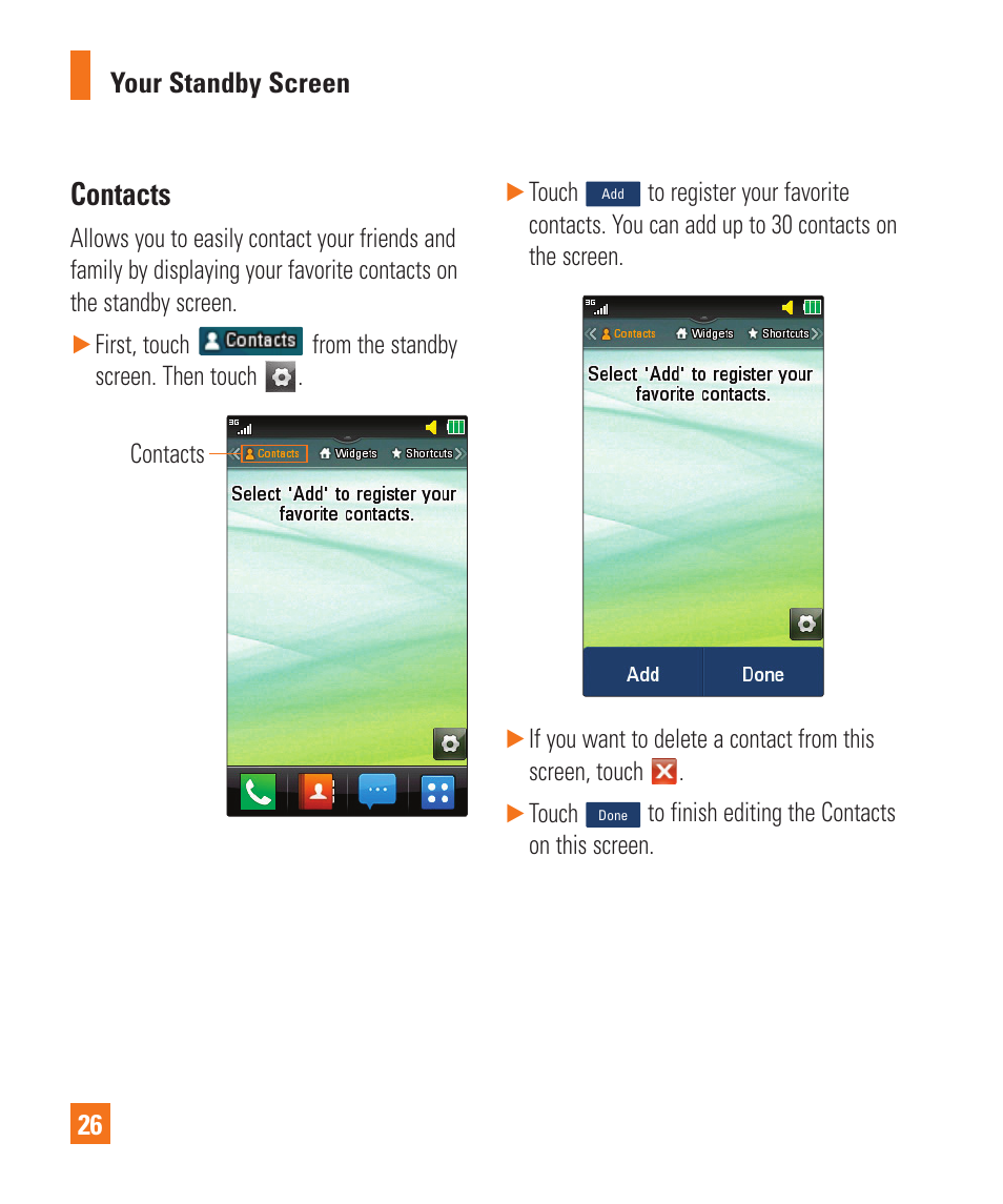 Contacts | LG C410 User Manual | Page 26 / 124