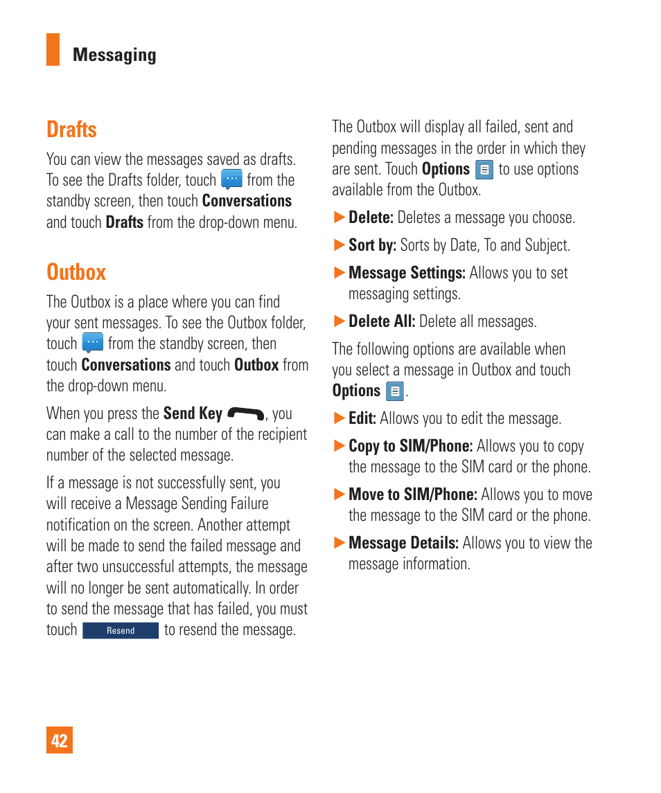 Drafts, Outbox | LG C410 User Manual | Page 42 / 124