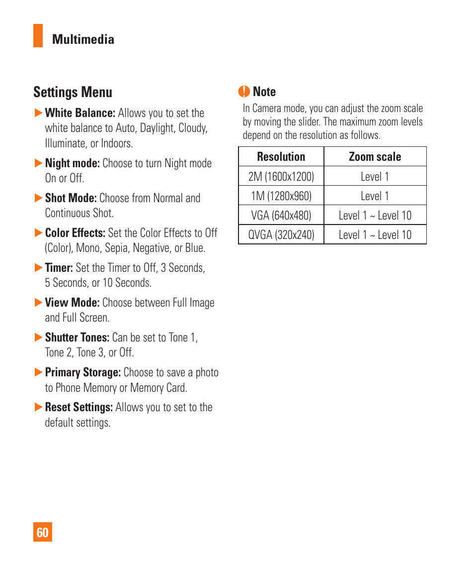 Settings menu | LG C410 User Manual | Page 60 / 124