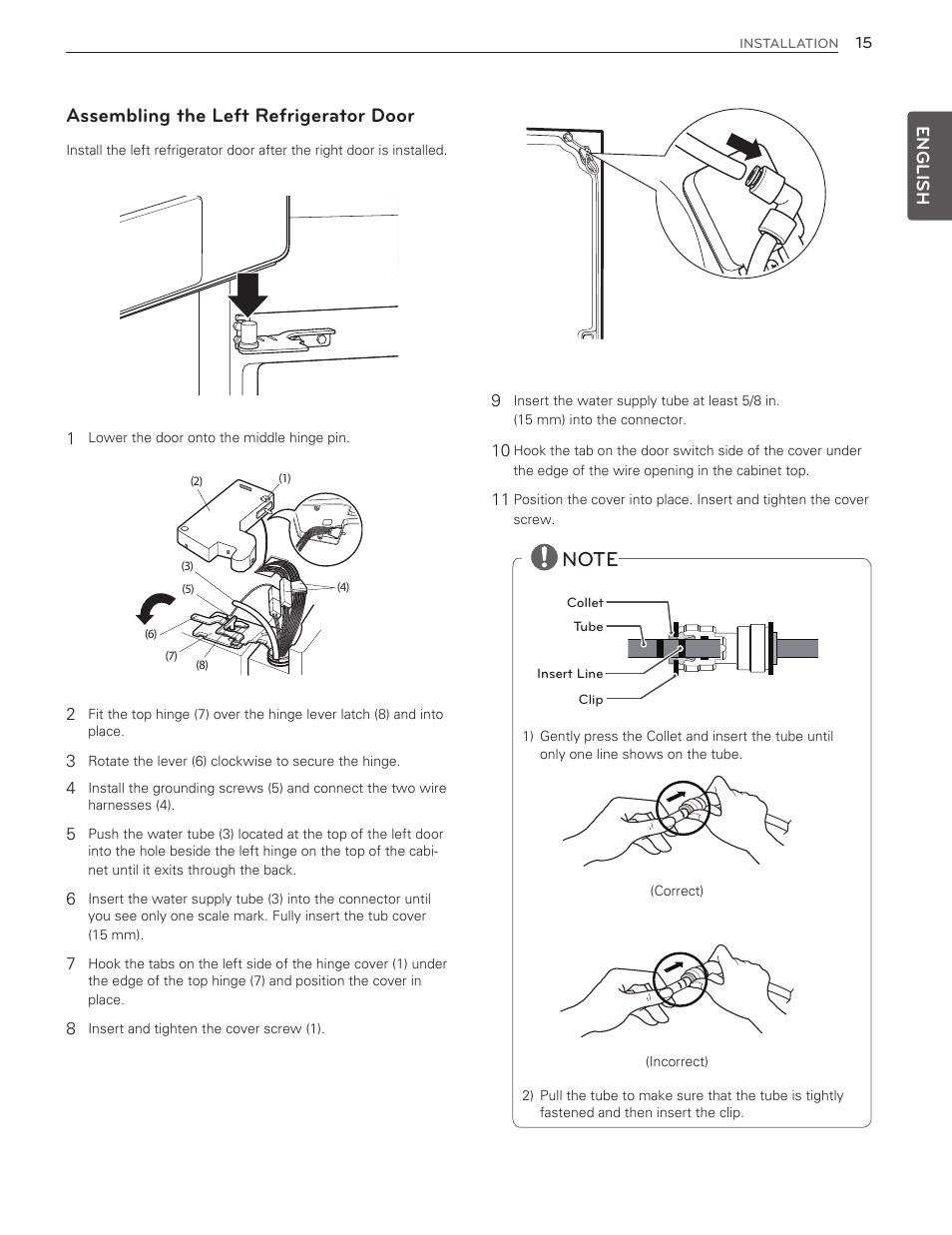 Assembling the left refrigerator door, English | LG LMX25986ST User Manual | Page 15 / 53