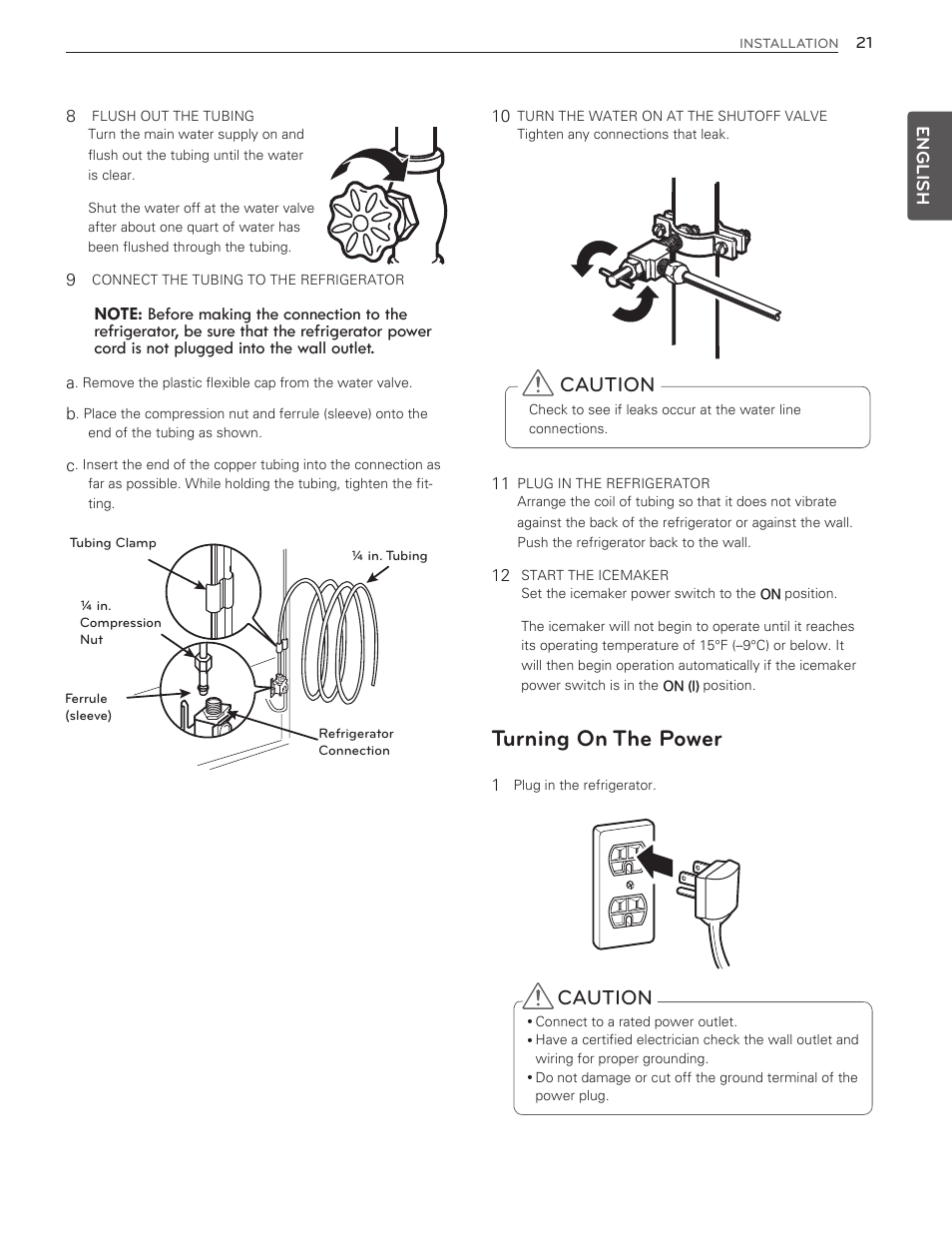 Turning on the power, Caution | LG LMX25986ST User Manual | Page 21 / 53