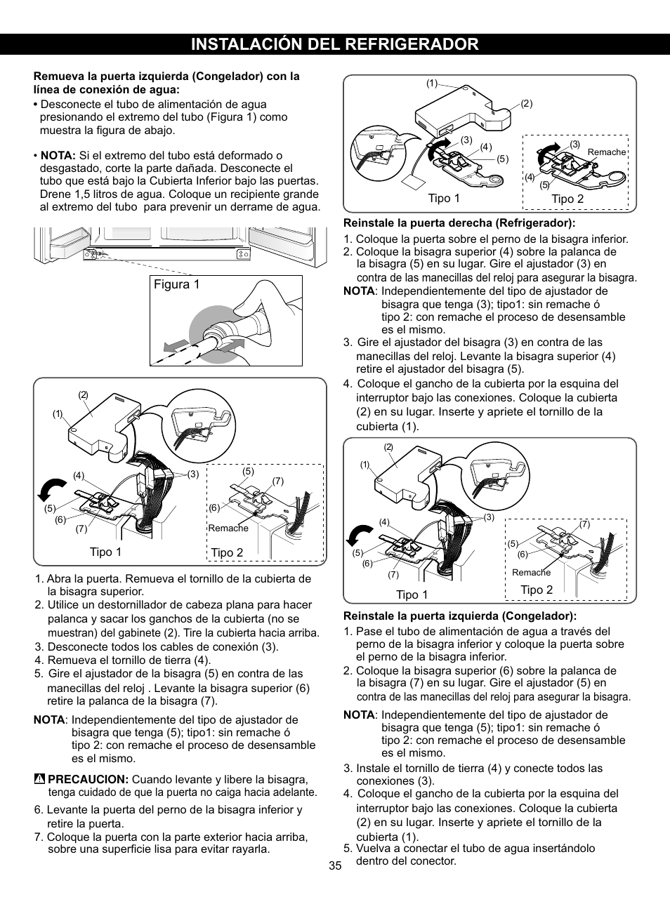 Instalación del refrigerador | LG LSC27910SB User Manual | Page 35 / 55