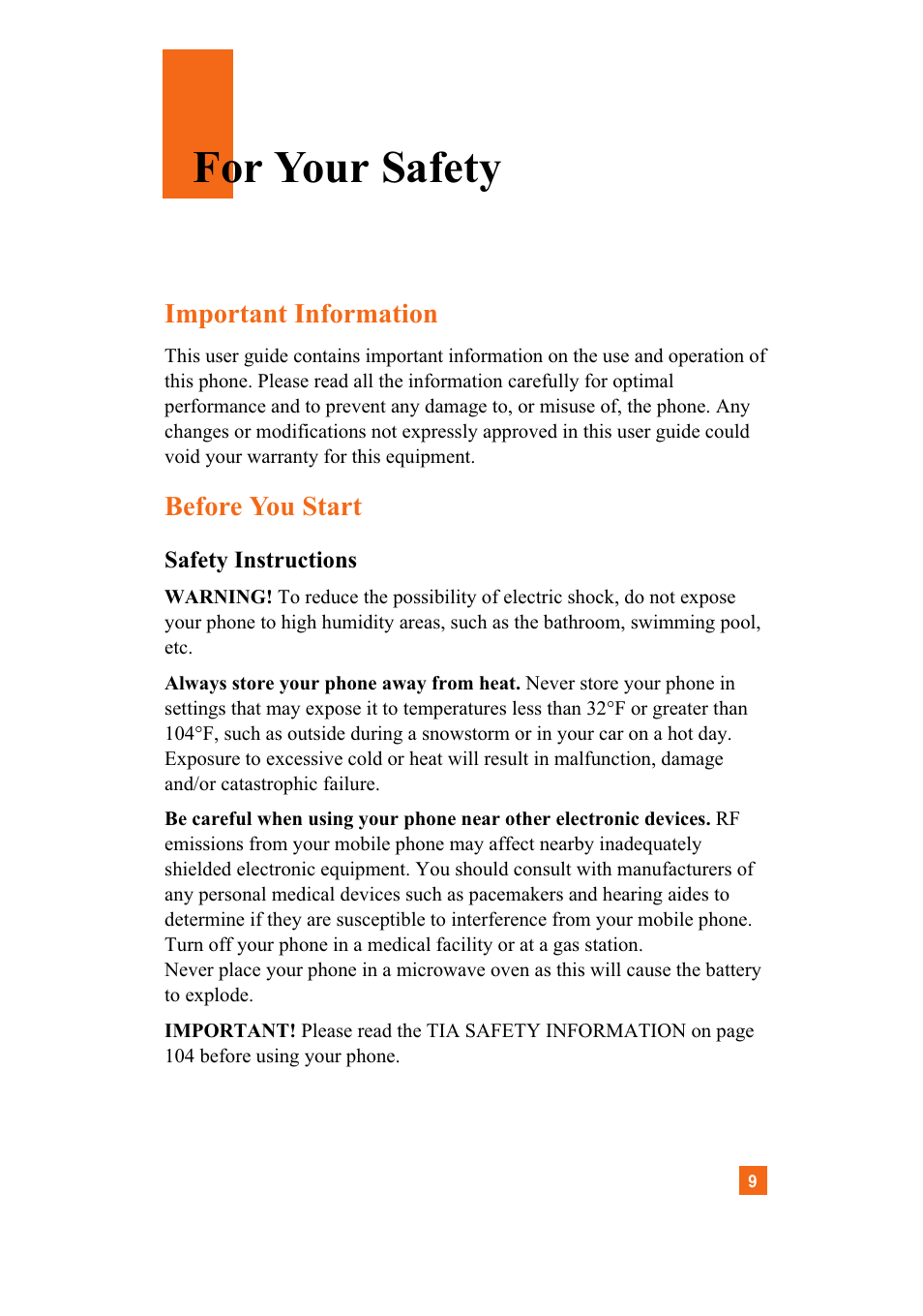 For your safety, Important information, Before you start | LG A7110 User Manual | Page 11 / 262