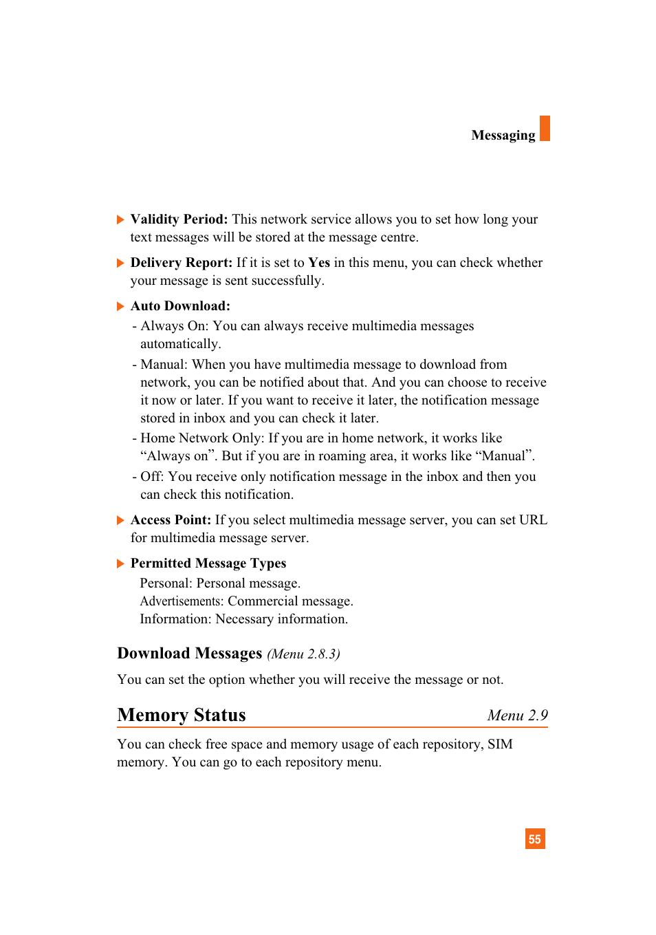Download messages | LG A7110 User Manual | Page 57 / 262
