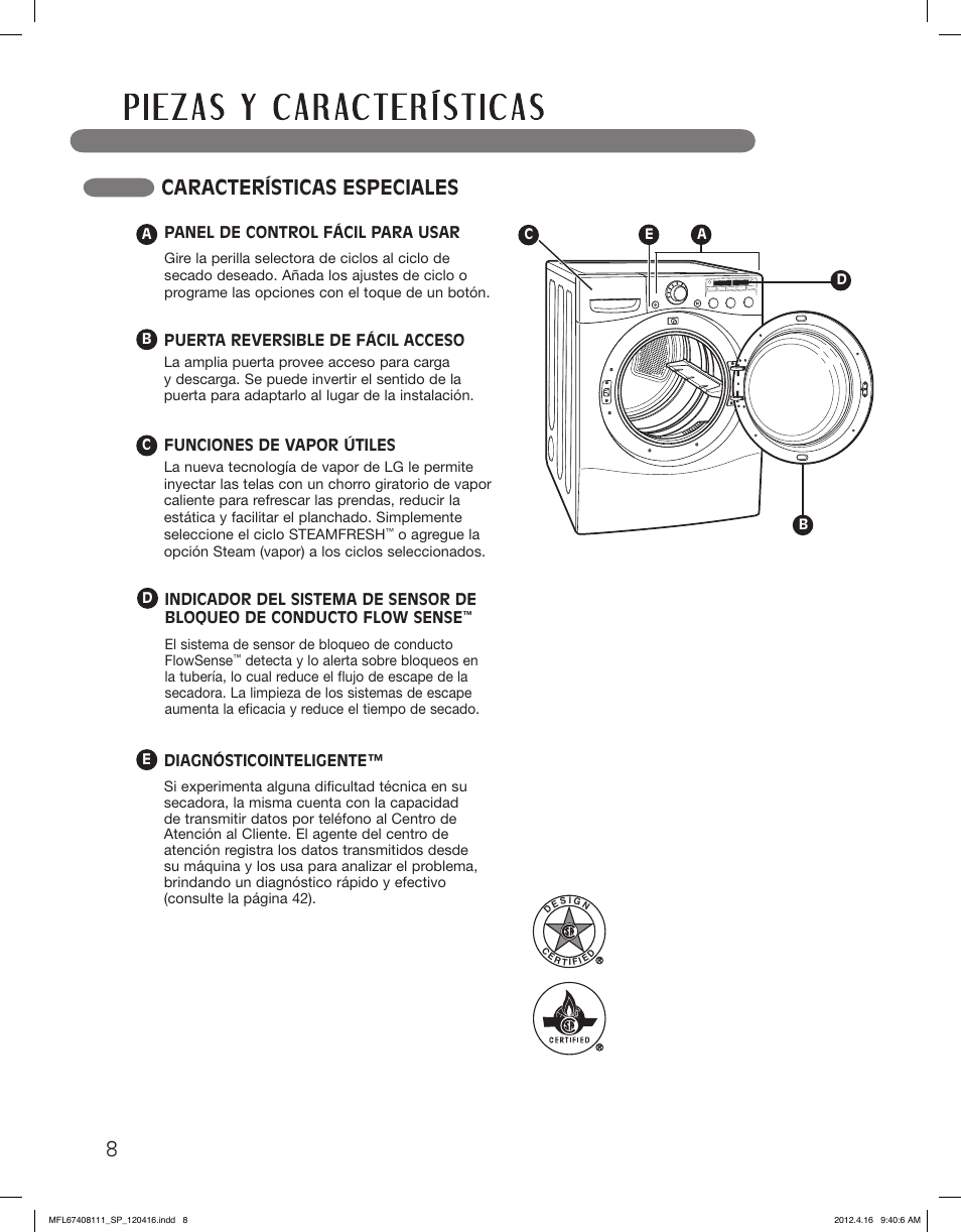 Características especiales | LG DLGX2656V User Manual | Page 56 / 100