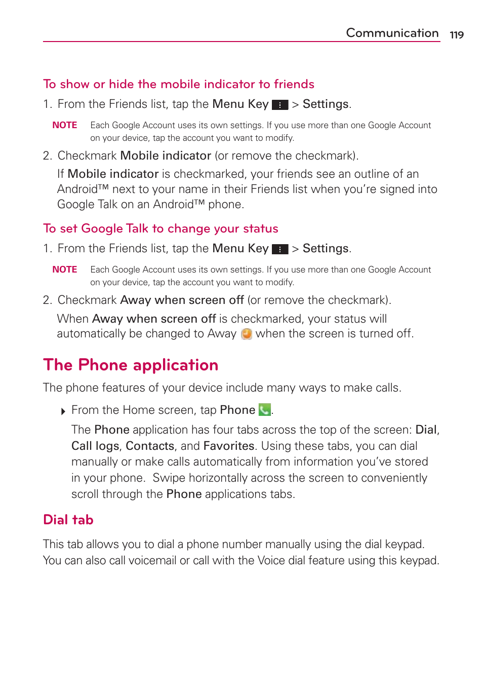 The phone application, Dial tab | LG VS930 User Manual | Page 121 / 198