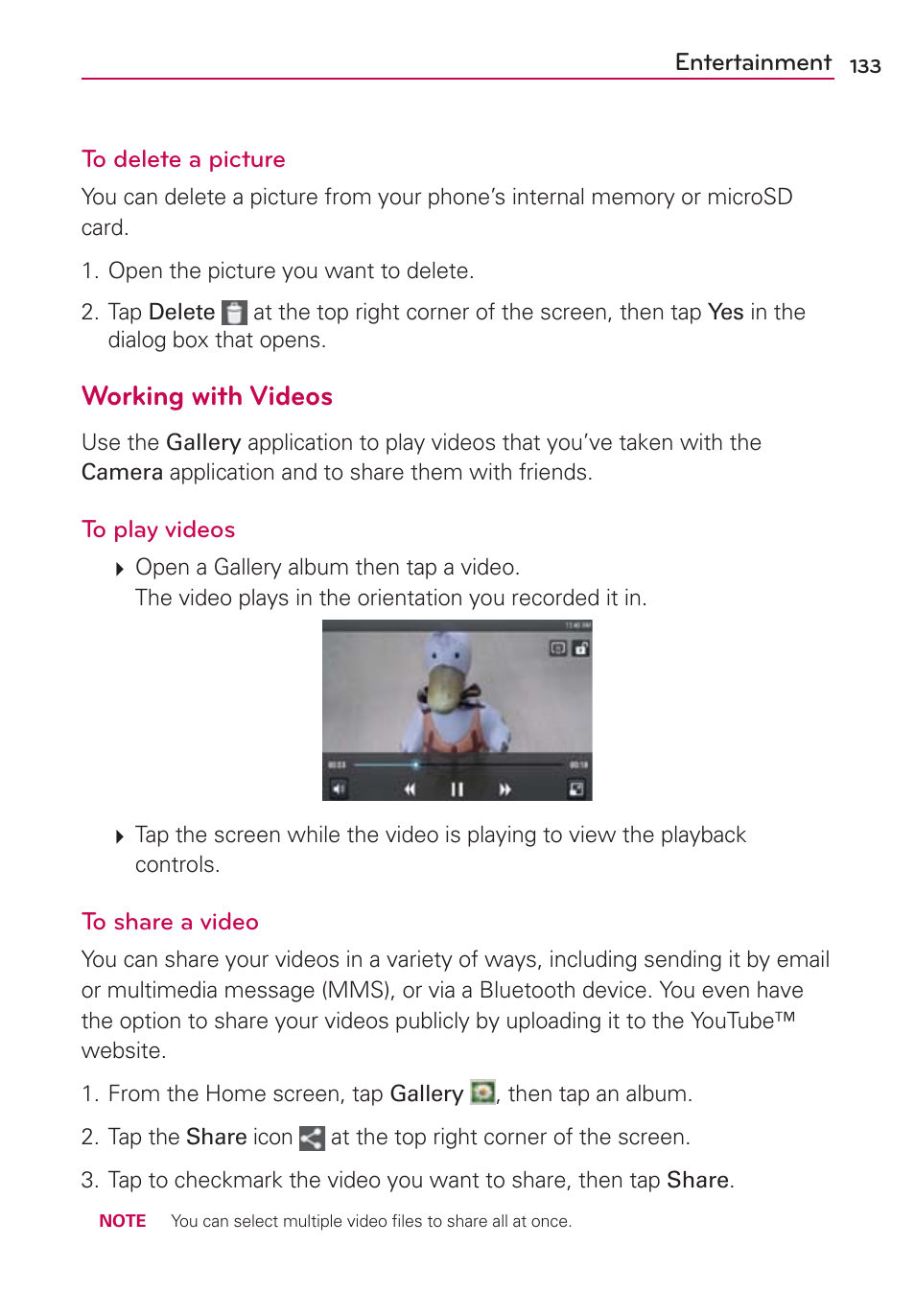 Working with videos | LG VS930 User Manual | Page 135 / 198