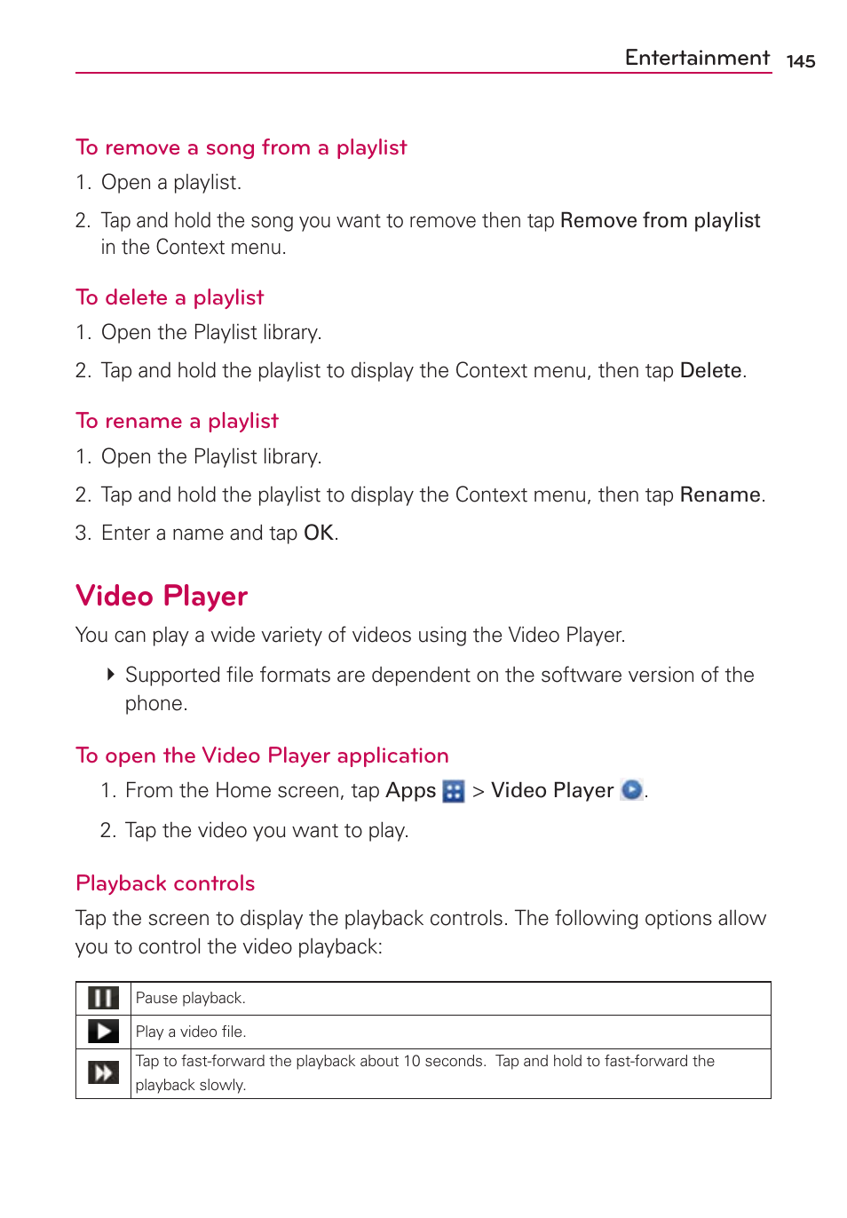 Video player | LG VS930 User Manual | Page 147 / 198