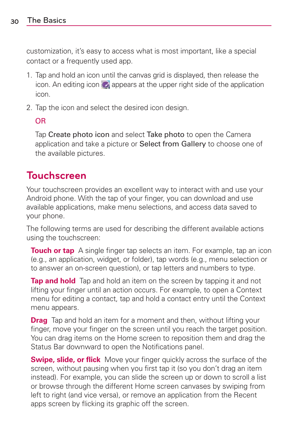 Touchscreen | LG VS930 User Manual | Page 32 / 198
