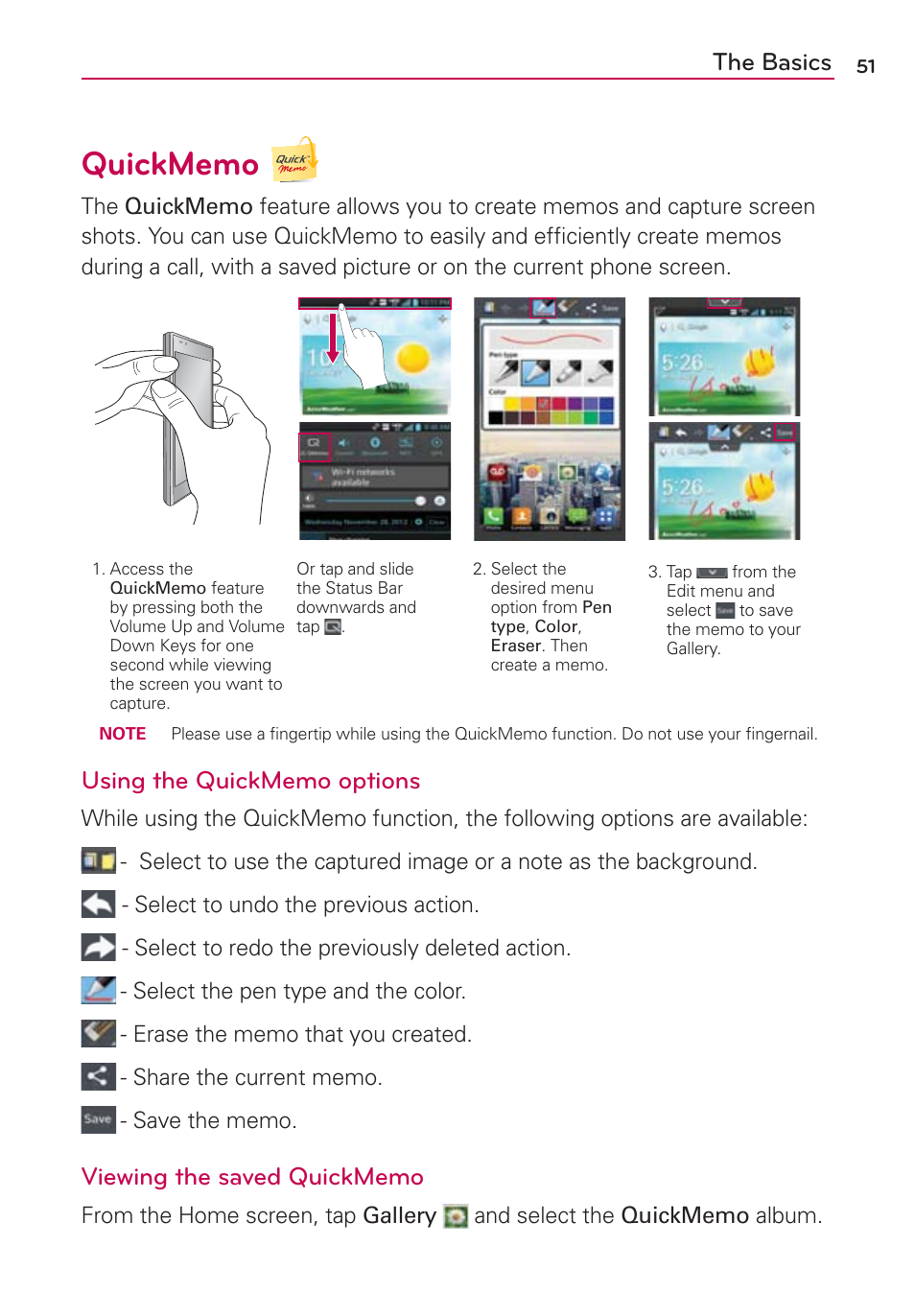Quickmemo, The basics | LG VS930 User Manual | Page 53 / 198