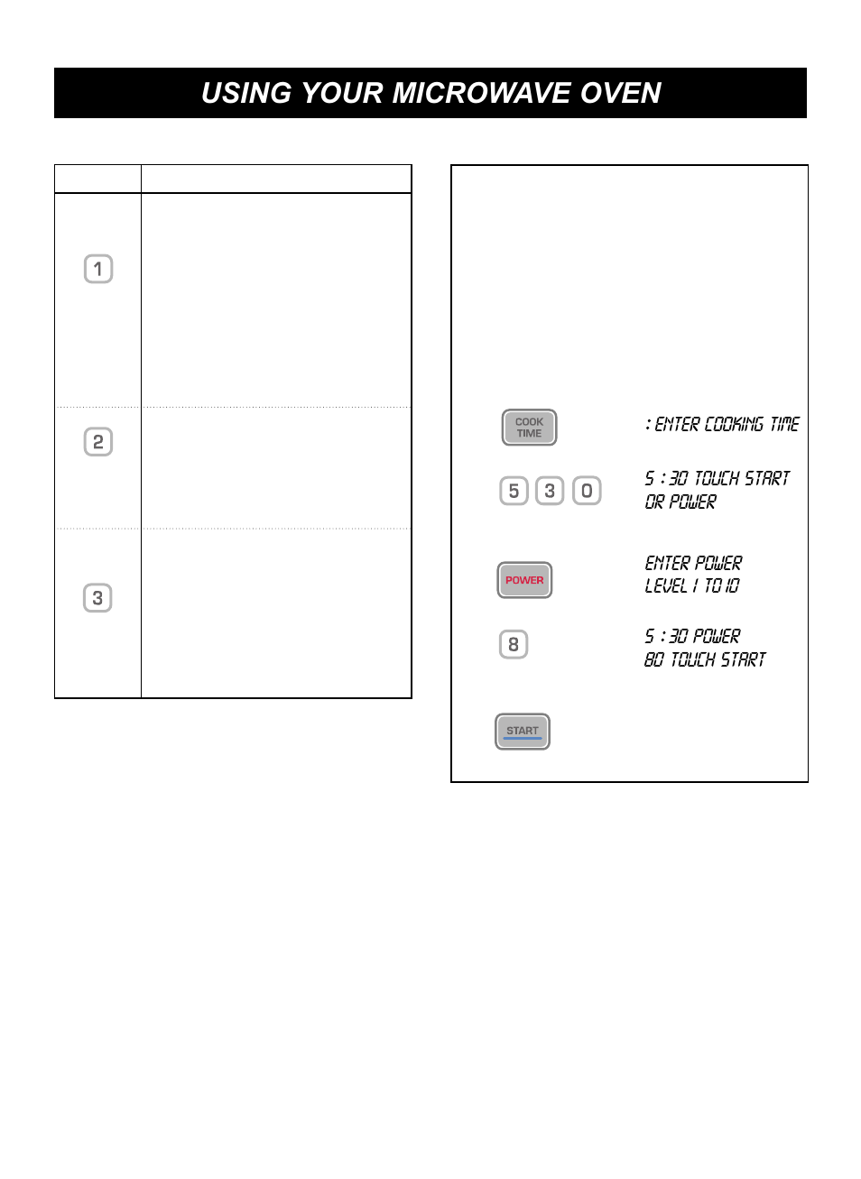 Using your microwave oven, Timed cooking, Auto defrost table | LG LCRM1240SW User Manual | Page 17 / 31