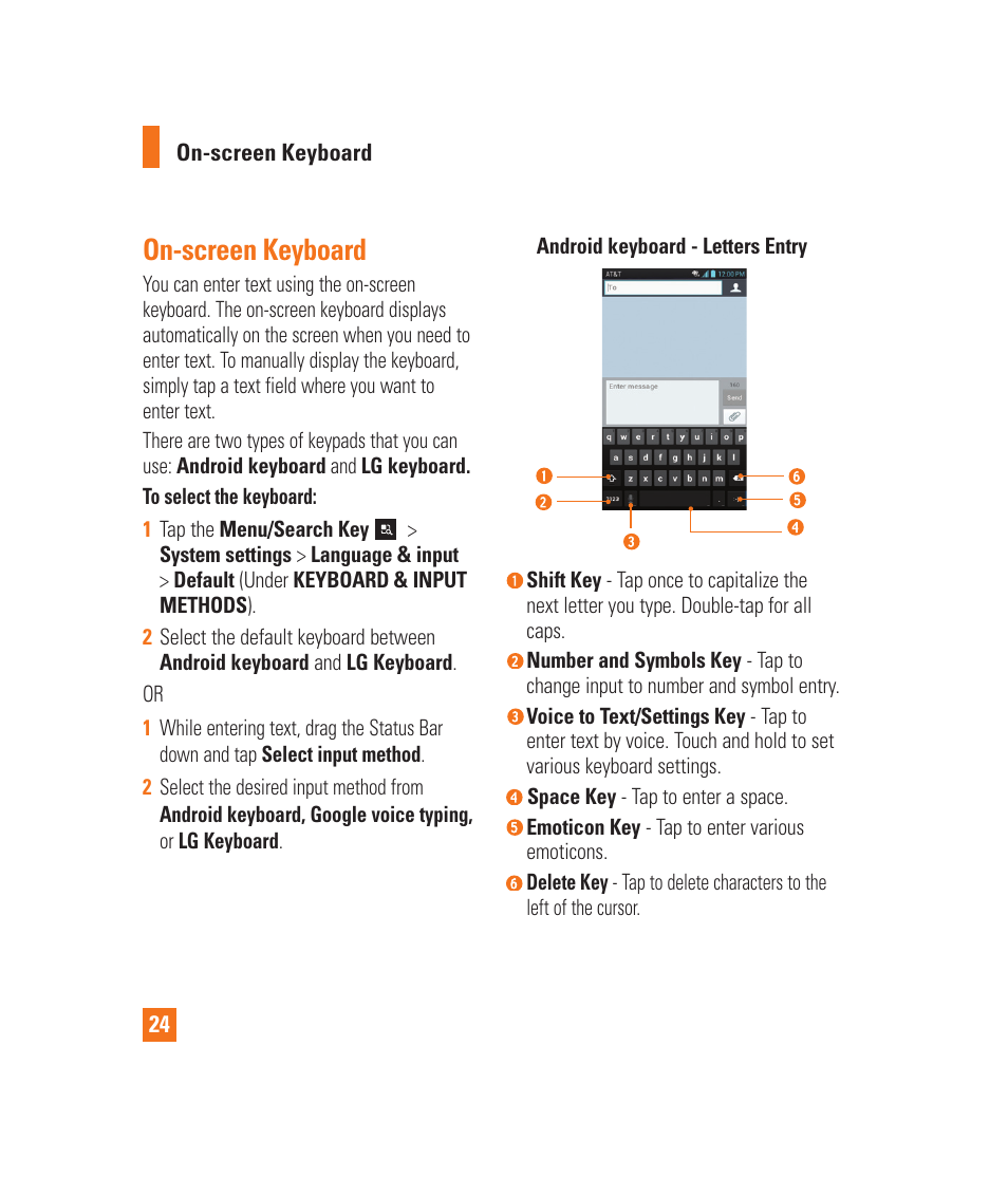 On-screen keyboard, Notifications panel | LG LGP930 User Manual | Page 24 / 104