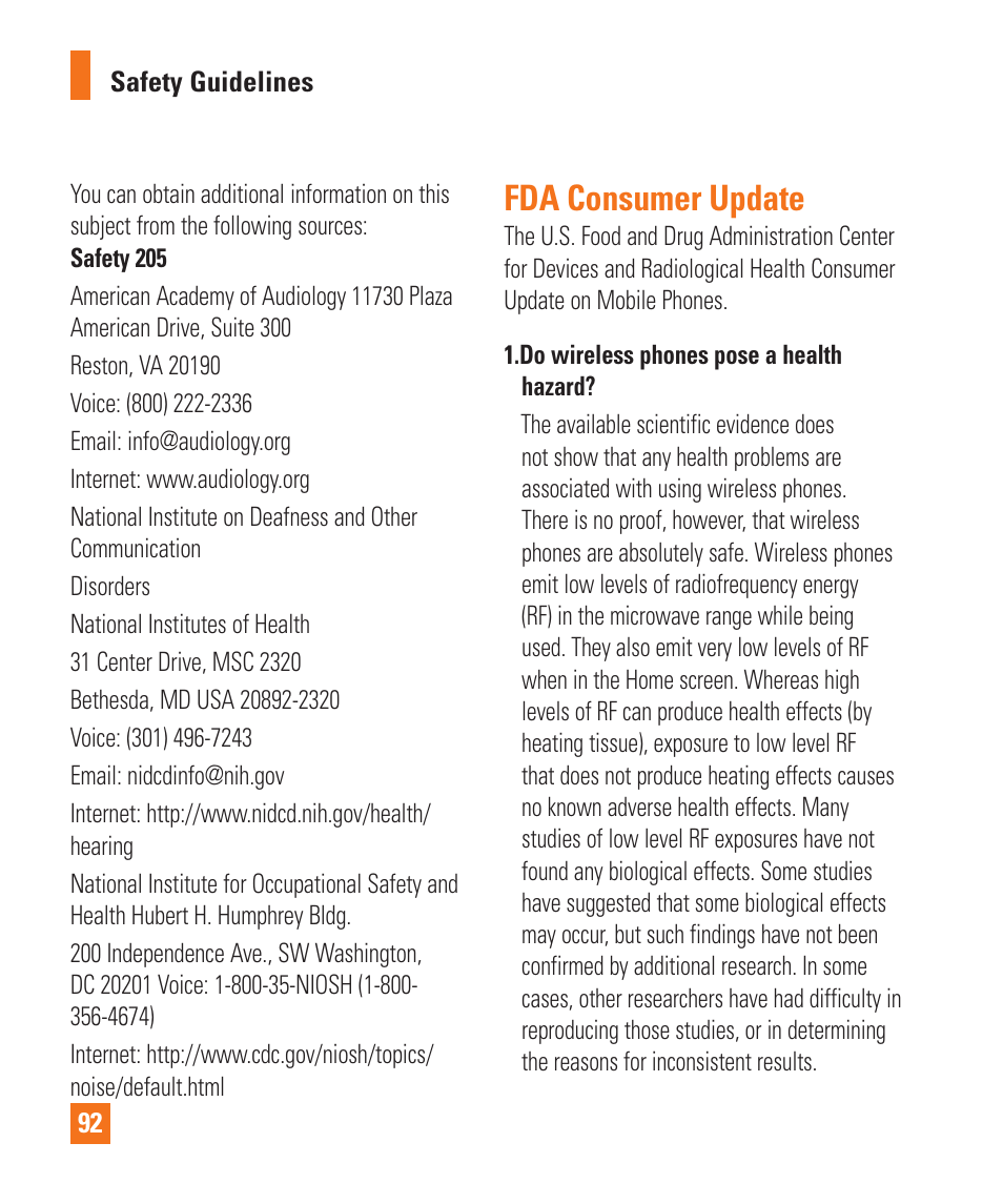 Fda consumer update | LG LGP930 User Manual | Page 92 / 104