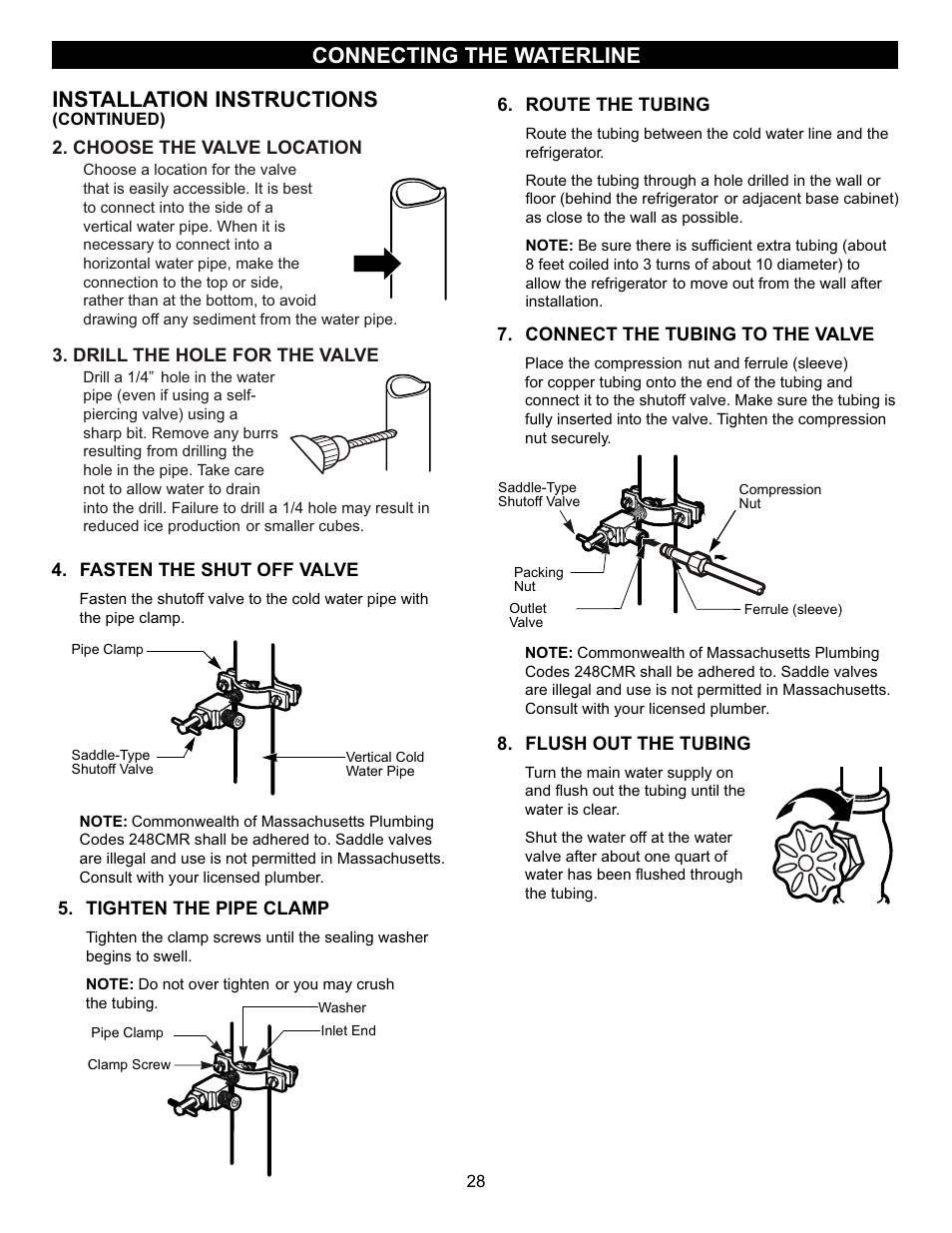 Installation instructions, Connecting the waterline | LG LFC23760ST User Manual | Page 27 / 33