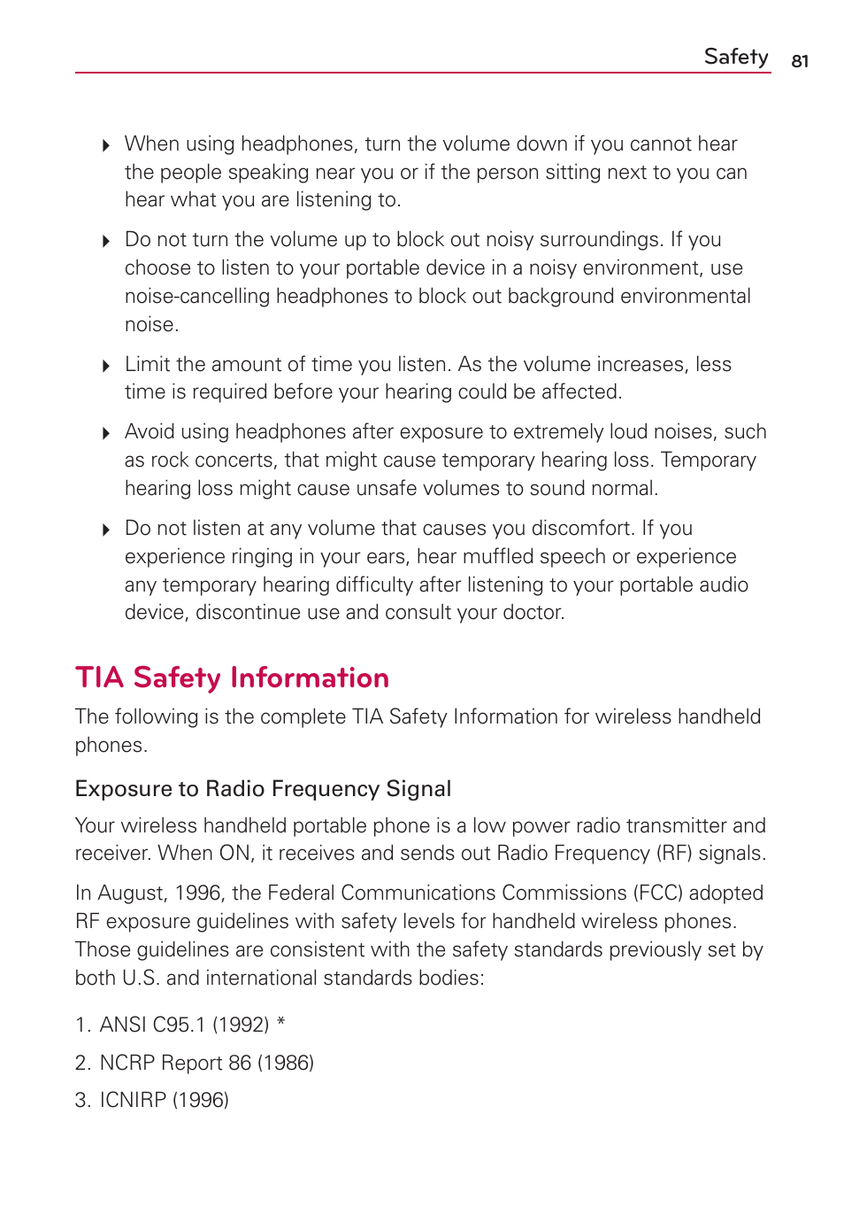 Tia safety information | LG LG730 User Manual | Page 81 / 104