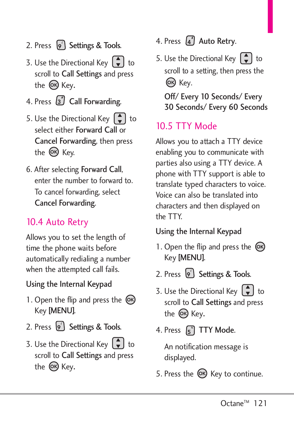 4 auto retry, 5 tty mode | LG Octane VN530 User Manual | Page 123 / 345