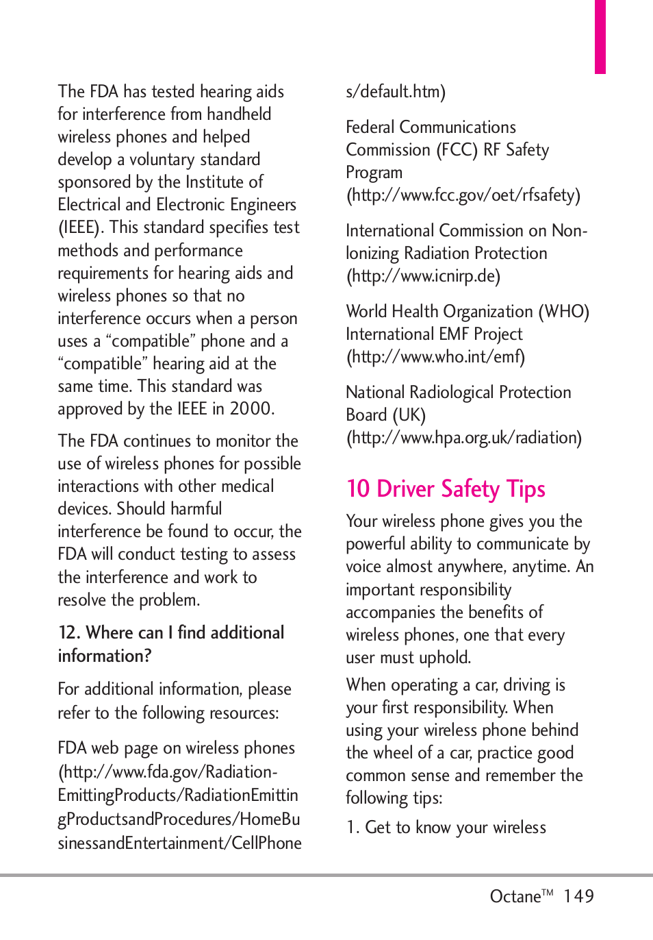10 driver safety tips | LG Octane VN530 User Manual | Page 151 / 345