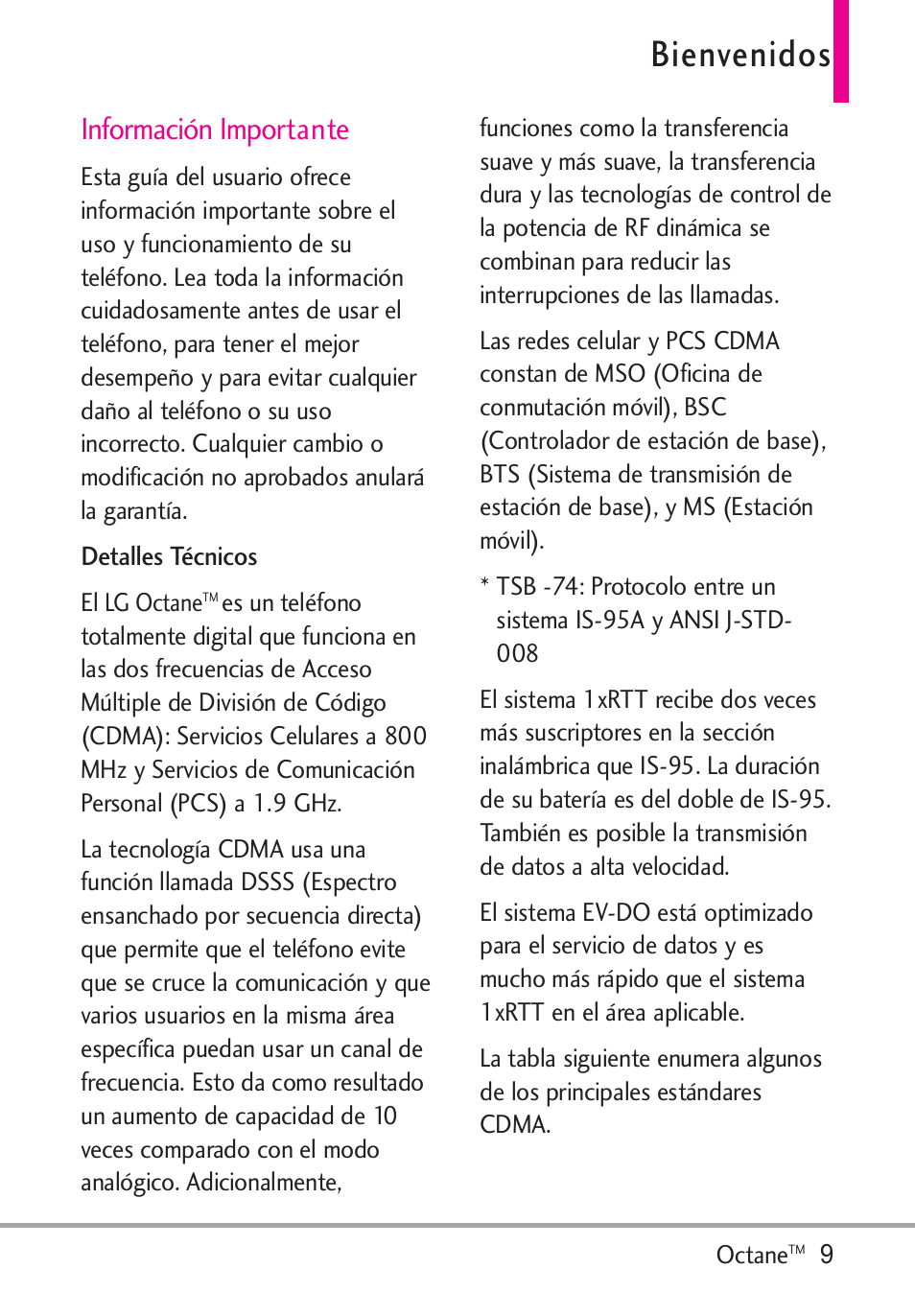 Bienvenidos, Información importante | LG Octane VN530 User Manual | Page 175 / 345