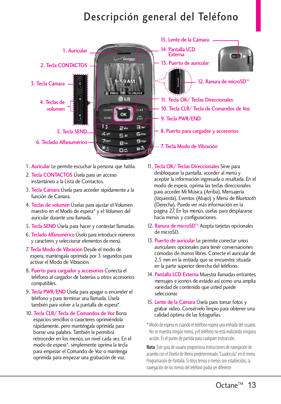 Descripción general del telé, Descripción general del teléfono, Octane | LG Octane VN530 User Manual | Page 179 / 345