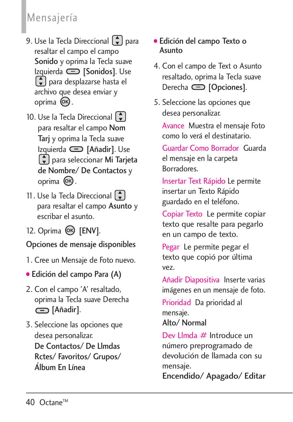 Mensajería | LG Octane VN530 User Manual | Page 206 / 345
