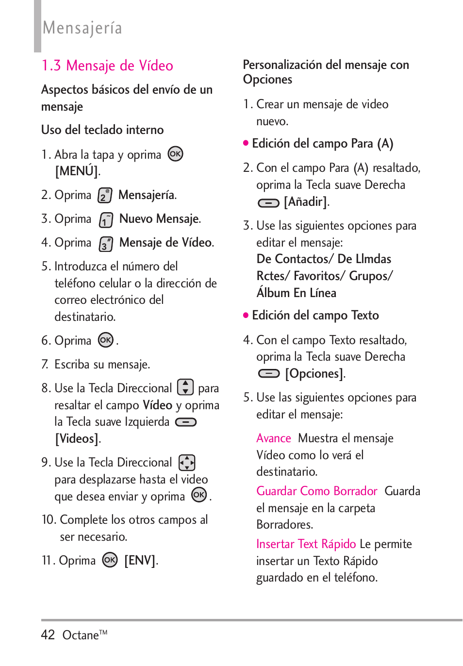 3 mensaje de vídeo, Mensajería | LG Octane VN530 User Manual | Page 208 / 345