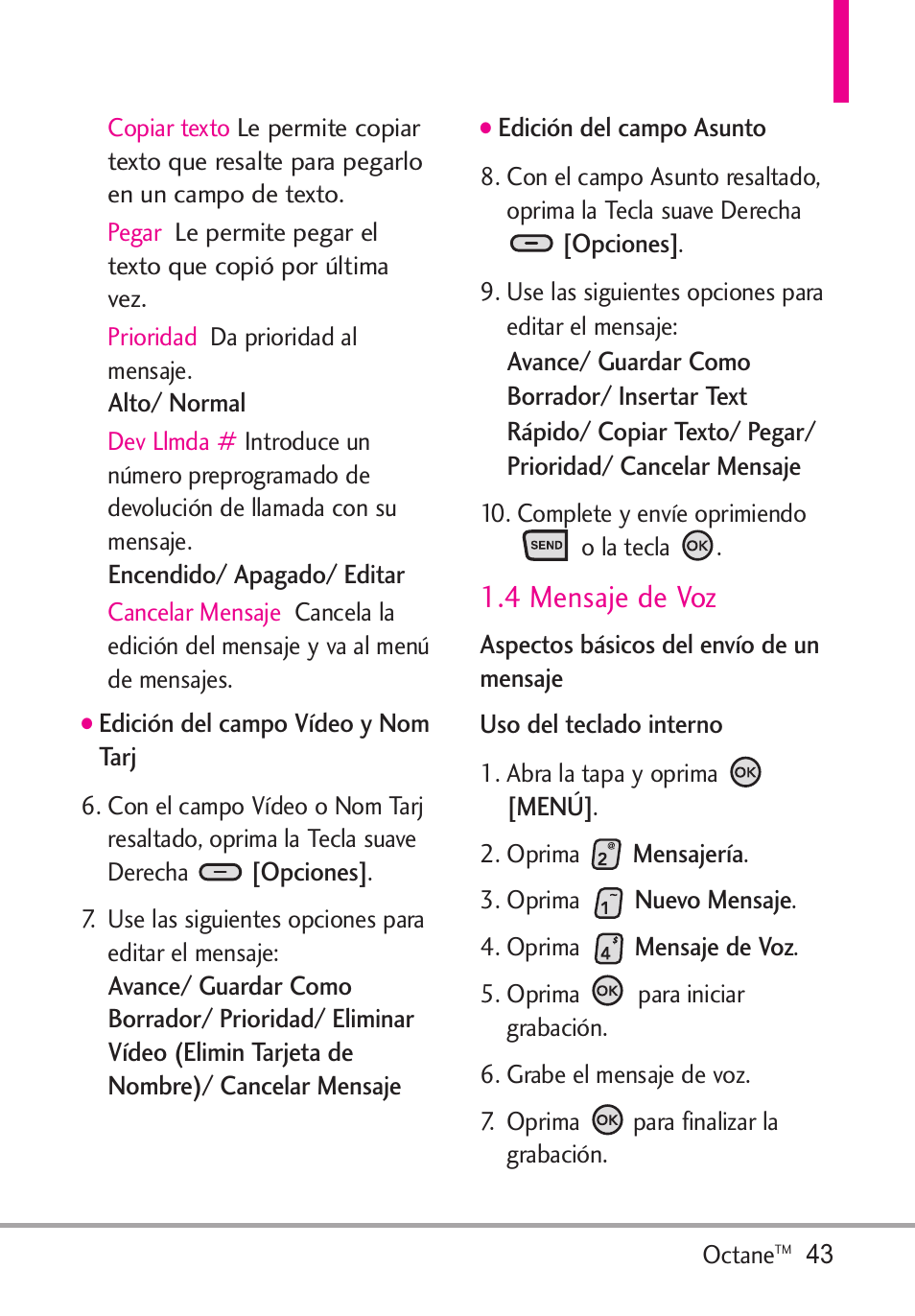 4 mensaje de voz | LG Octane VN530 User Manual | Page 209 / 345