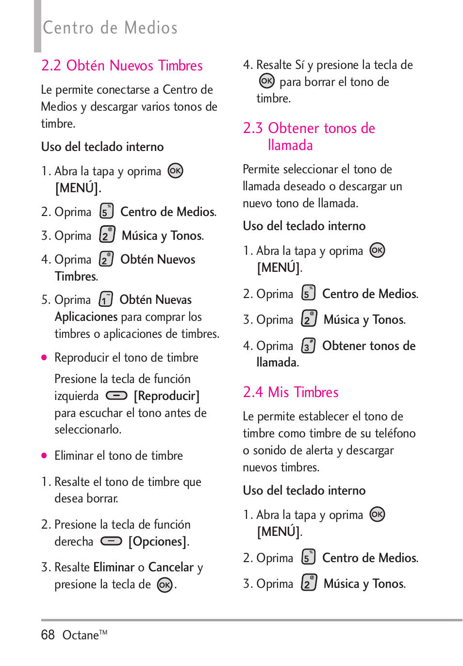 2 obtén nuevos timbres, 3 obtener tonos de llamada, 4 mis timbres | Centro de medios | LG Octane VN530 User Manual | Page 234 / 345