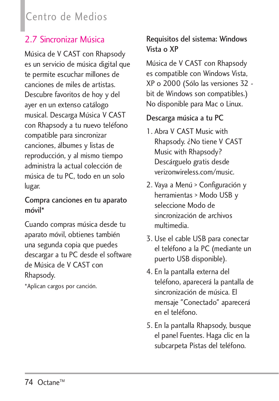 7 sincronizar música, Centro de medios | LG Octane VN530 User Manual | Page 240 / 345