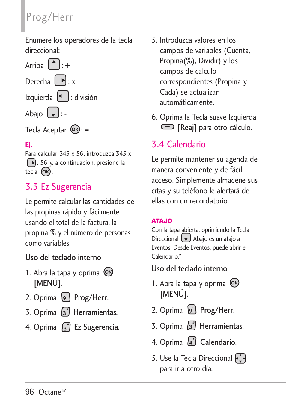 3 ez sugerencia, 4 calendario, Prog/herr | LG Octane VN530 User Manual | Page 262 / 345