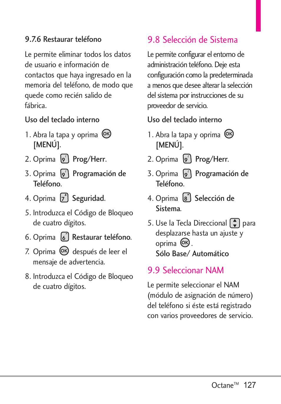 6 restaurar teléfono, 8 selección de sistema, 9 seleccionar nam | LG Octane VN530 User Manual | Page 293 / 345