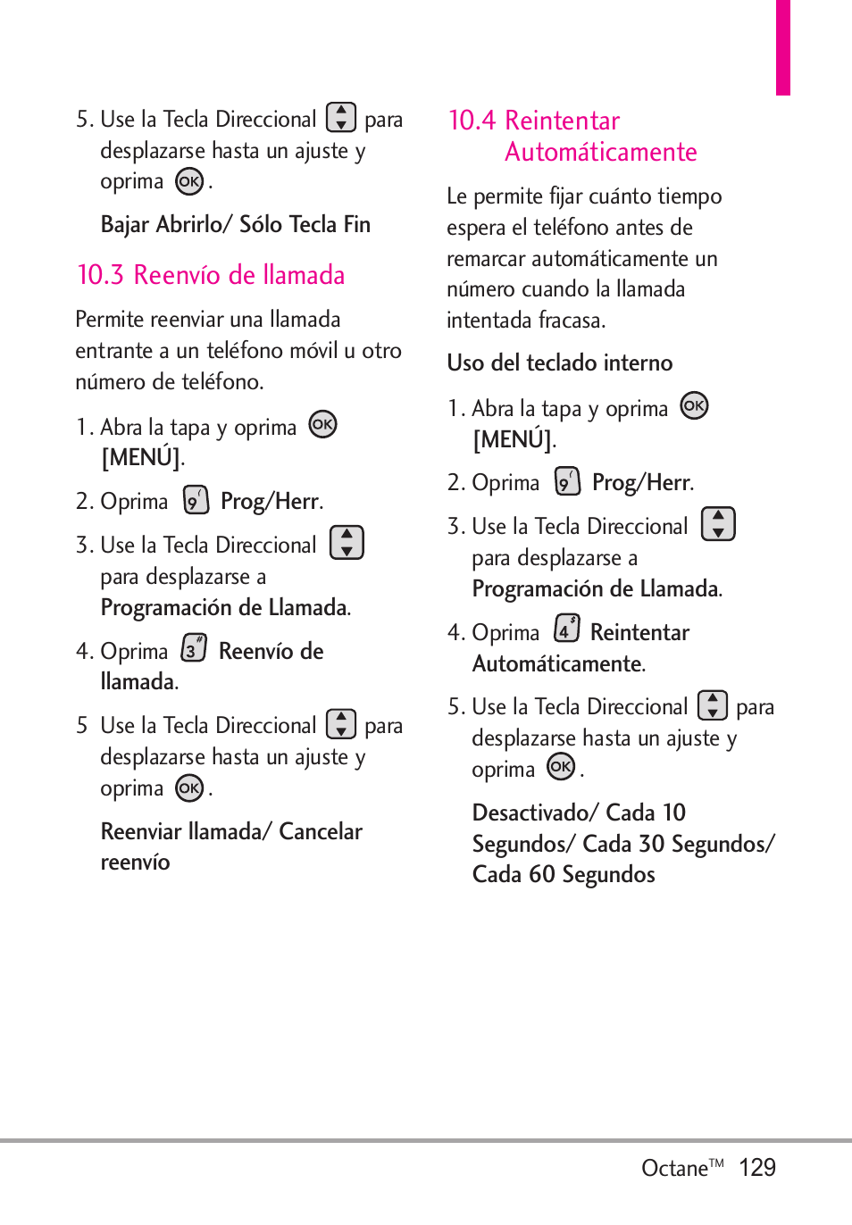 3 reenvío de llamada, 4 reintentar automáticamente | LG Octane VN530 User Manual | Page 295 / 345