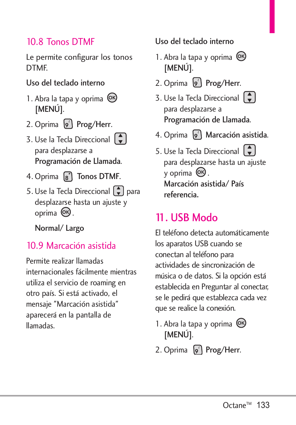 8 tonos dtmf, 9 marcación asistida, Usb modo | LG Octane VN530 User Manual | Page 299 / 345
