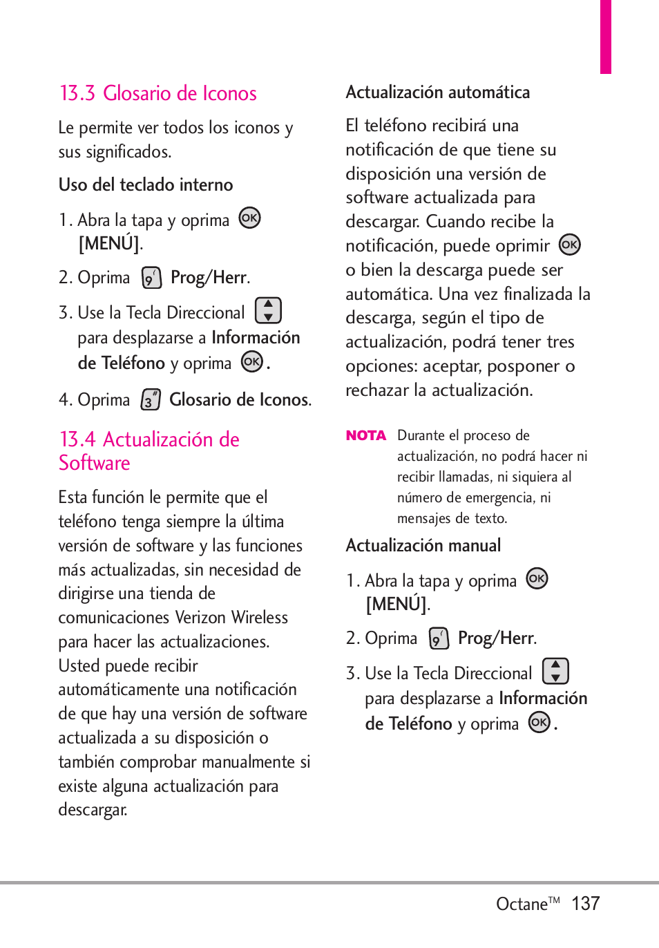 3 glosario de iconos, 4 actualización de software | LG Octane VN530 User Manual | Page 303 / 345