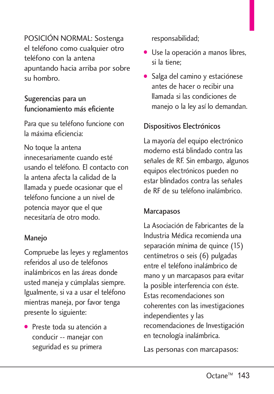 Sugerencias para un funcion, Manejo, Dispositivos electrónicos | Marcapasos | LG Octane VN530 User Manual | Page 309 / 345