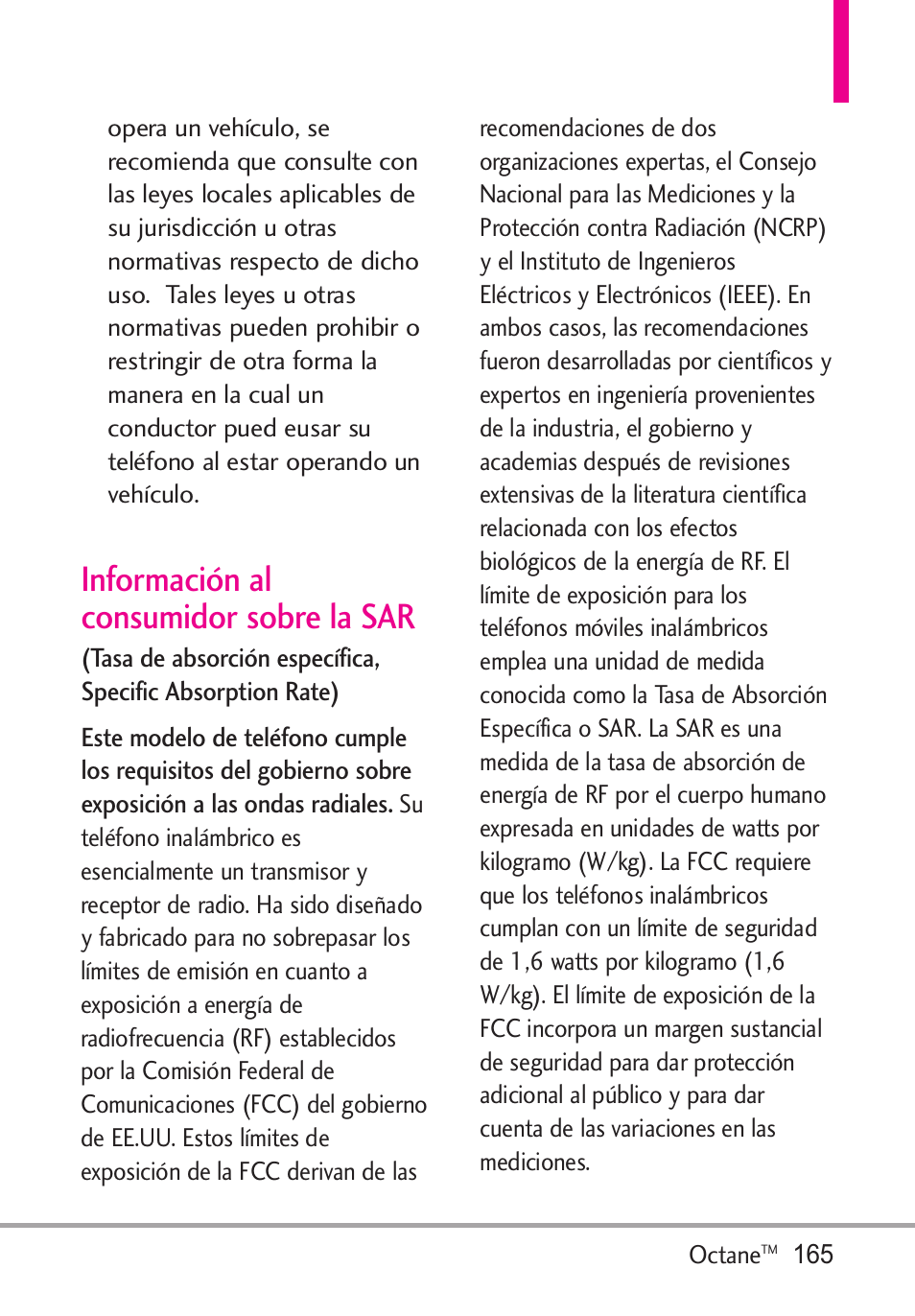 Información al consumidor s, Información al consumidor sobre la sar | LG Octane VN530 User Manual | Page 331 / 345