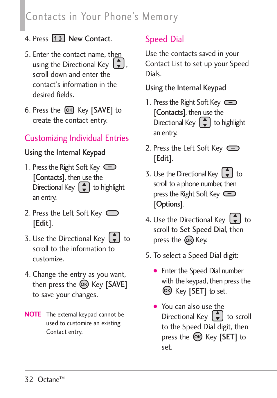 Customizing individual entries, Speed dial | LG Octane VN530 User Manual | Page 34 / 345