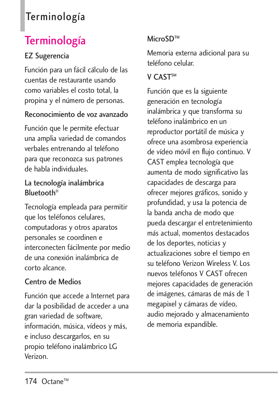 Terminología | LG Octane VN530 User Manual | Page 340 / 345