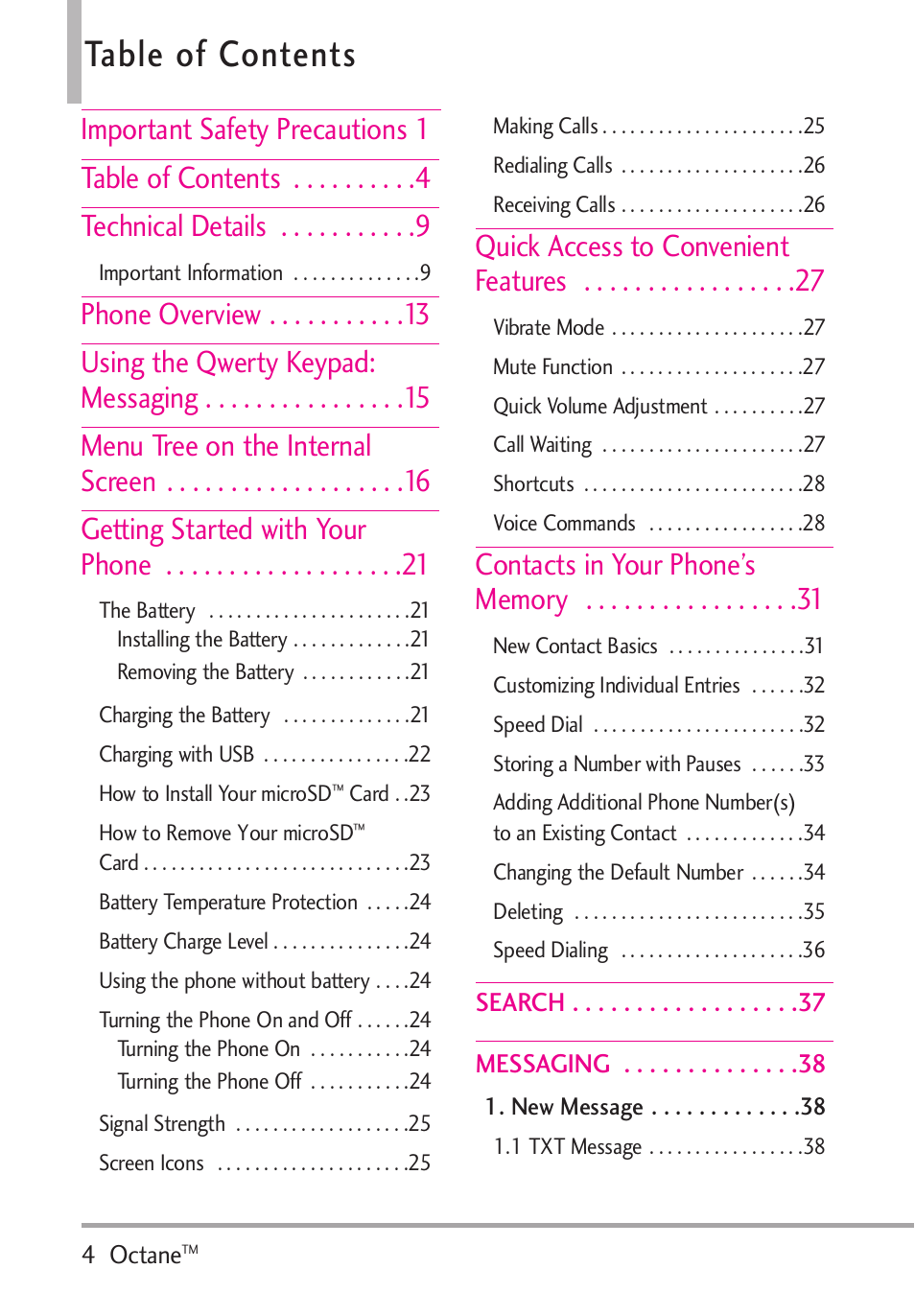 LG Octane VN530 User Manual | Page 6 / 345