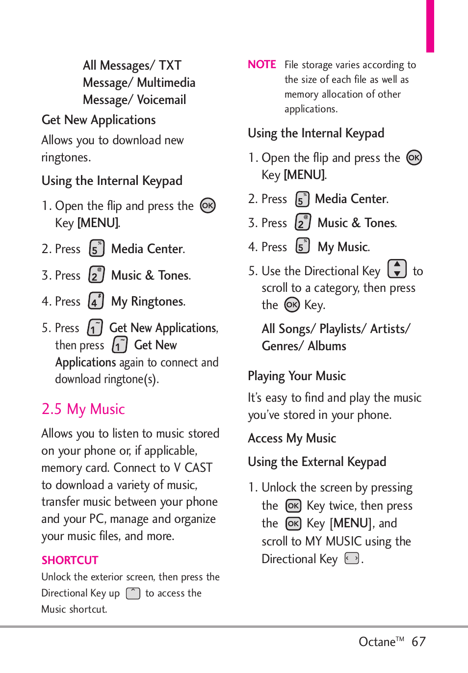 5 my music | LG Octane VN530 User Manual | Page 69 / 345